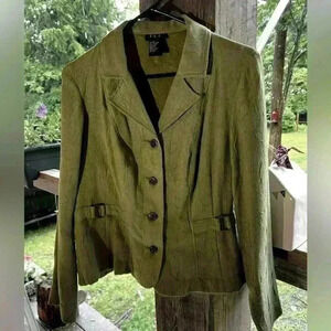 Women's RQT Sz M Button Down Blouse Thin Crinkle Material, Gathered Clips